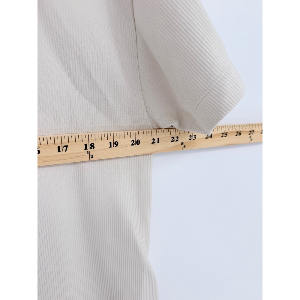 Athleta Renew Ribbed T-Shirt Dress M Beige Short Pockets Quiet Luxury Yoga - Picture 6 of 9